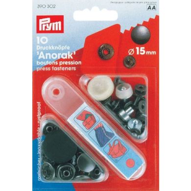 Naaivrije drukknopen 15 mm zwart, 10 stuks Prym